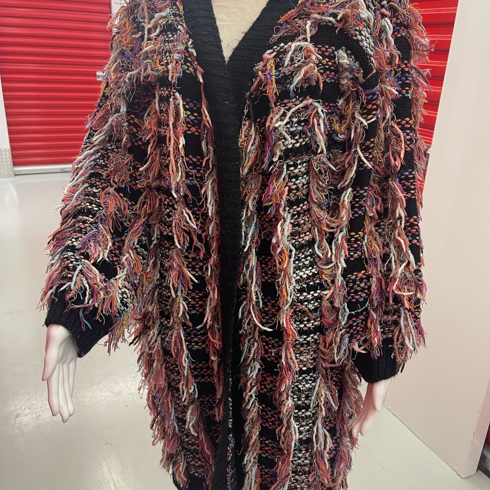 Multicolor Textured Cardigan with Vibrant Skirt
